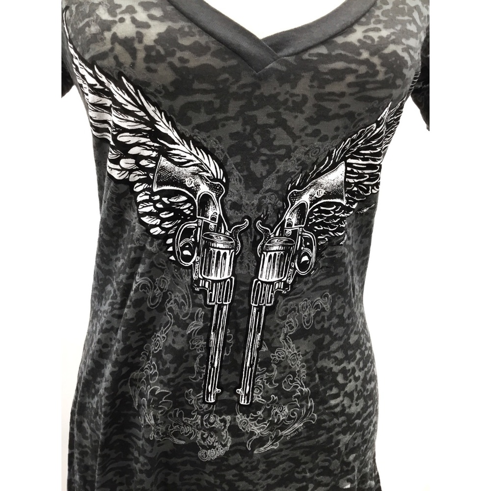 NWOT Hot Leathers Pistols w/ wings burnout tee - Picture 2 of 3